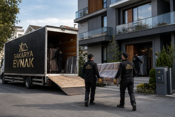 Sakarya evden eve nakliyat — Sakarya Evnak ekibi paketlenmiş mobilyayı eve taşırken